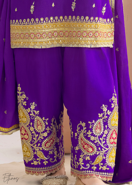 Indigo Purple Chinon Silk Salwar Suit