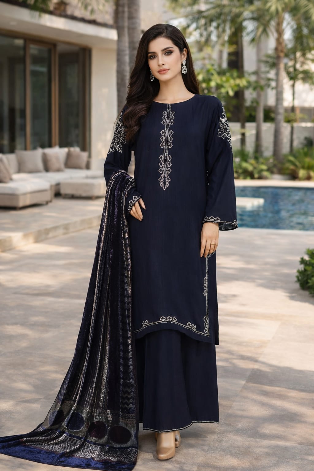 Sada Bahar Embroidered Viscose with Palachi Shawl