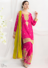 Bright Pink Chinon Silk Salwar Suit
