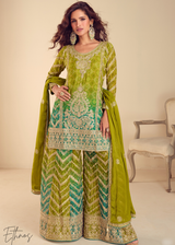 Vibrant Green Chinon Palazzo Suit