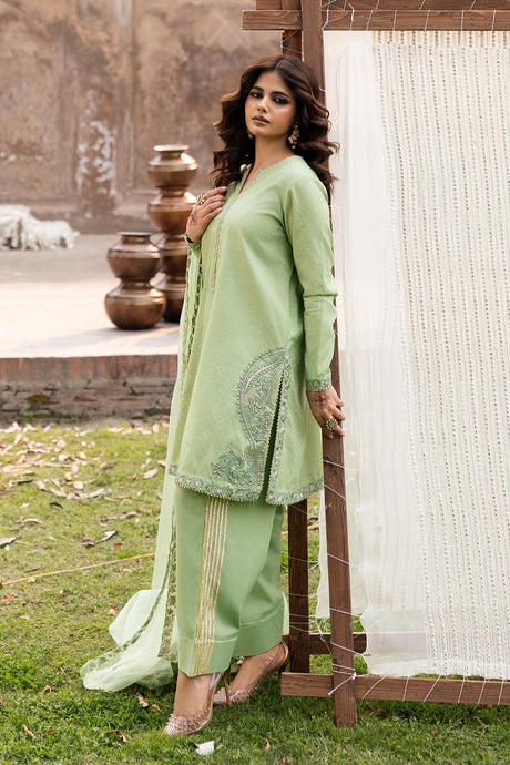 3-PC Embroidered Raw-Silk Suit By Charizma