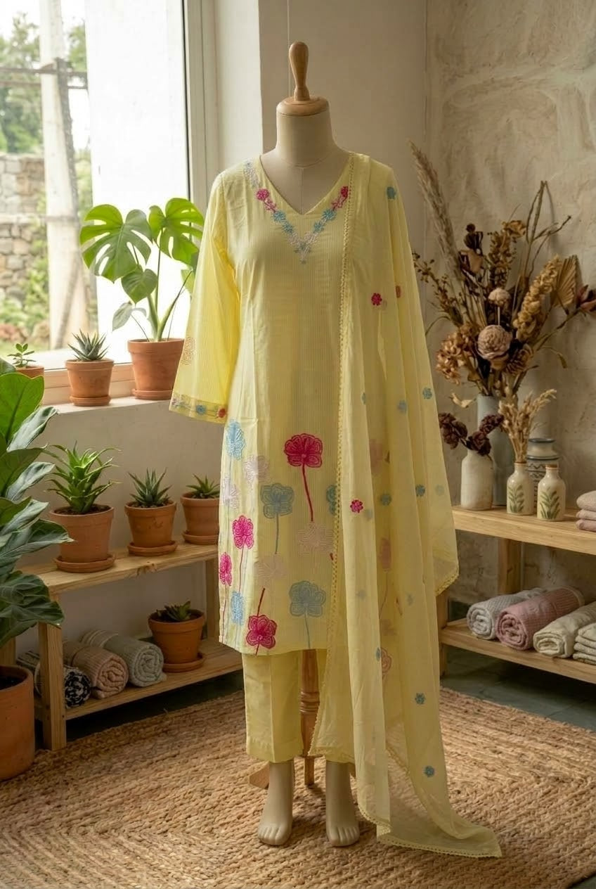 Mul Cotton Embroidered 3pc Suit