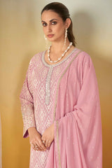 Ethnic Georgette Embroidered Palazzo Suit In Pink Color