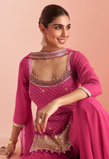 Pink Chinon Silk Palazzo Suit By Sayuri