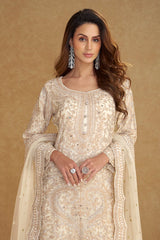 Blue Grey Embroidered Net Suit