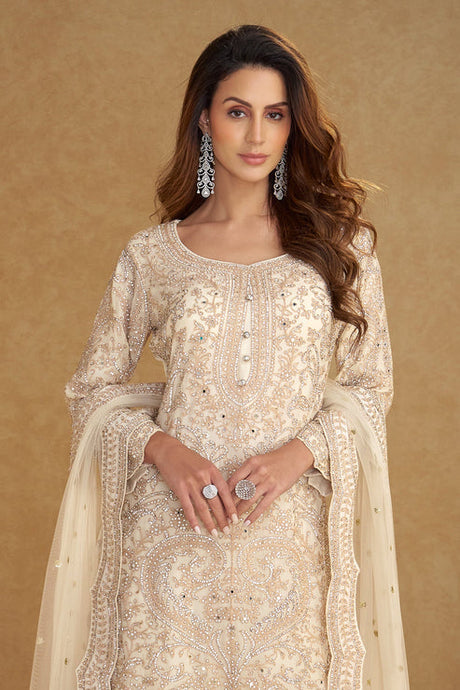 Blue Grey Embroidered Net Suit
