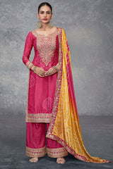 PInk Chinon Suit With Bandhej Print