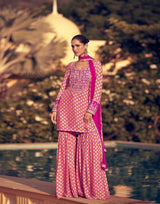 Digital Printed Chinon Silk Suit in Pink