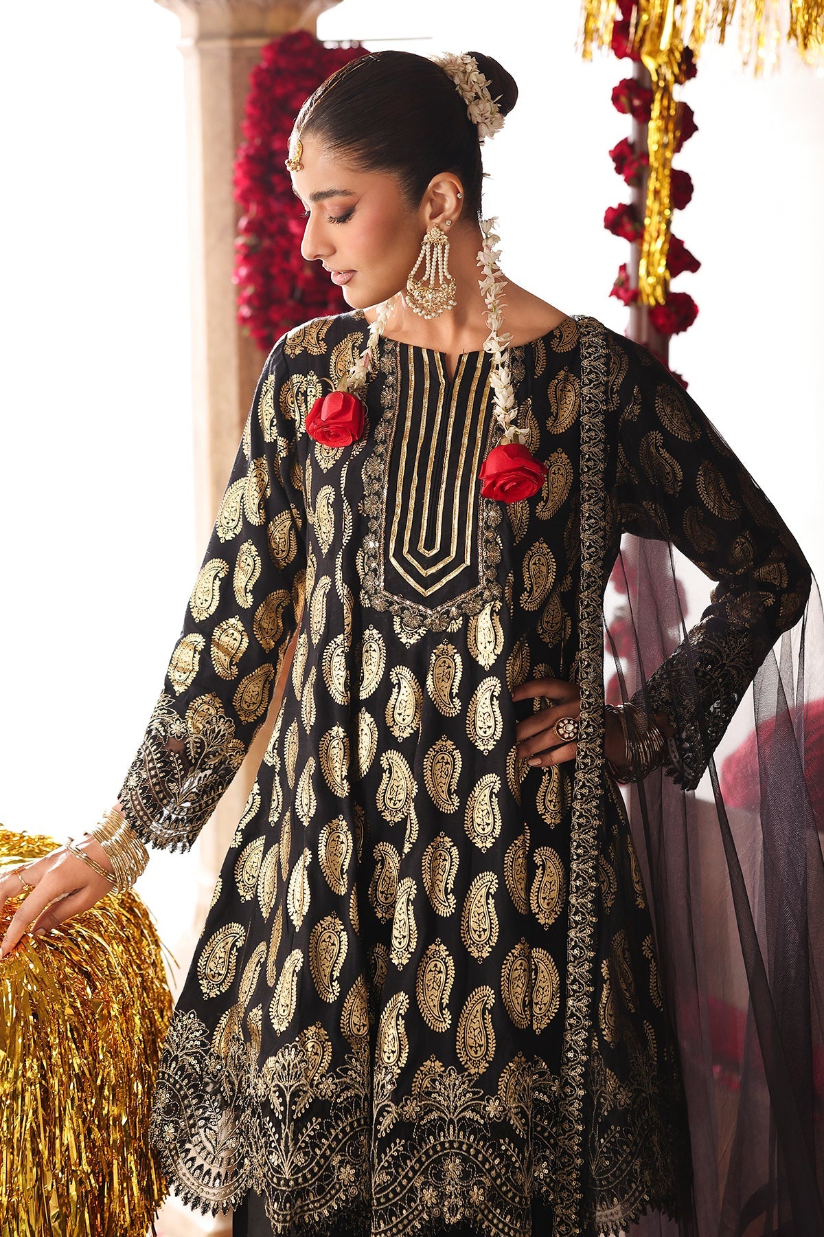 3-PC Embroidered Raw-Silk Suit by Charizma