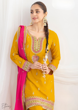 Dandelion Yellow Chinon Silk Salwar Suit