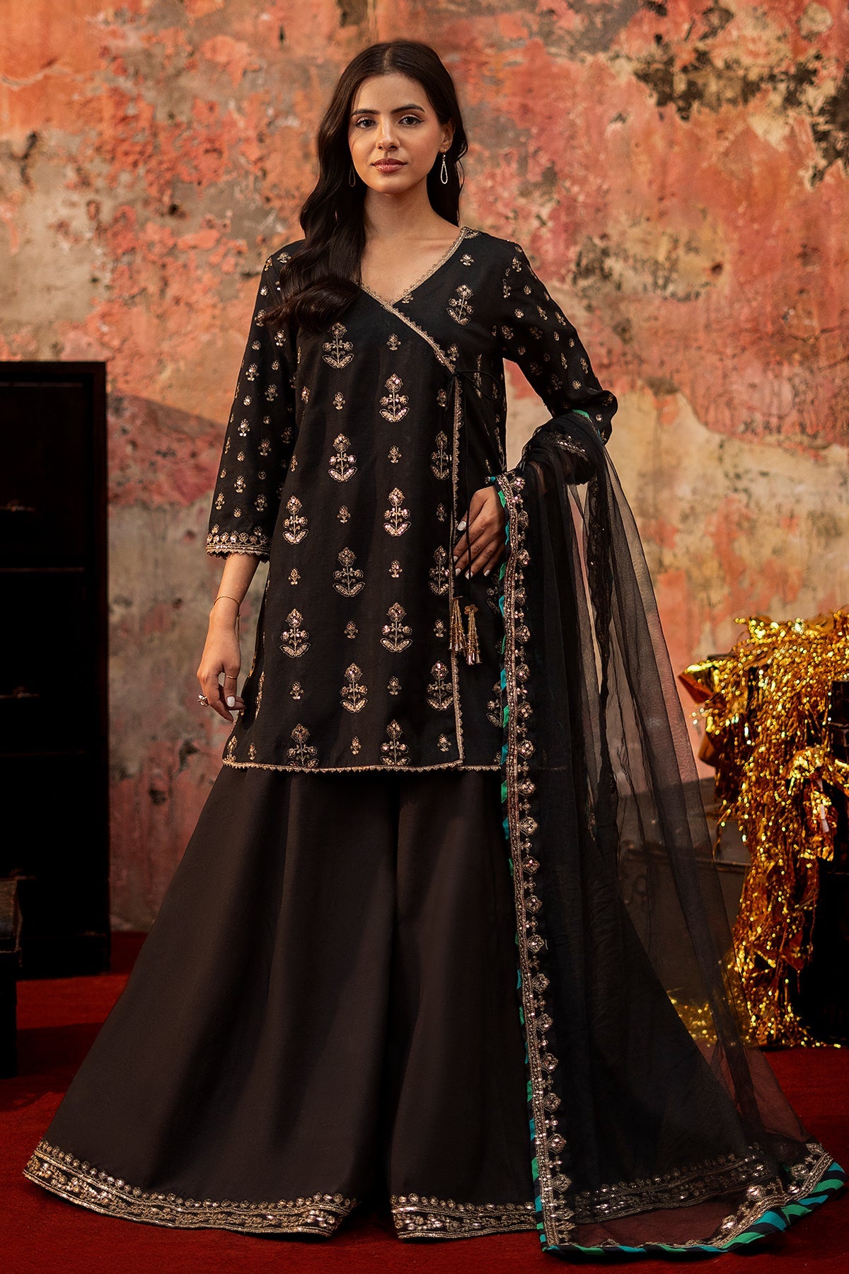 3-PC Embroidered Raw-Silk Suit By Charizma
