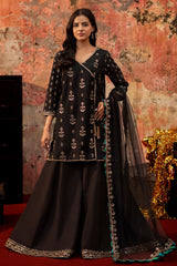 3-PC Embroidered Raw-Silk Suit By Charizma