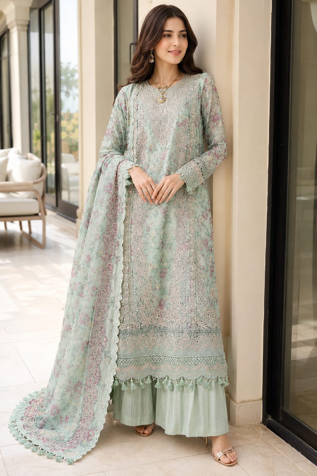 Sapphire Luxury Embroidered Chiffon Suit