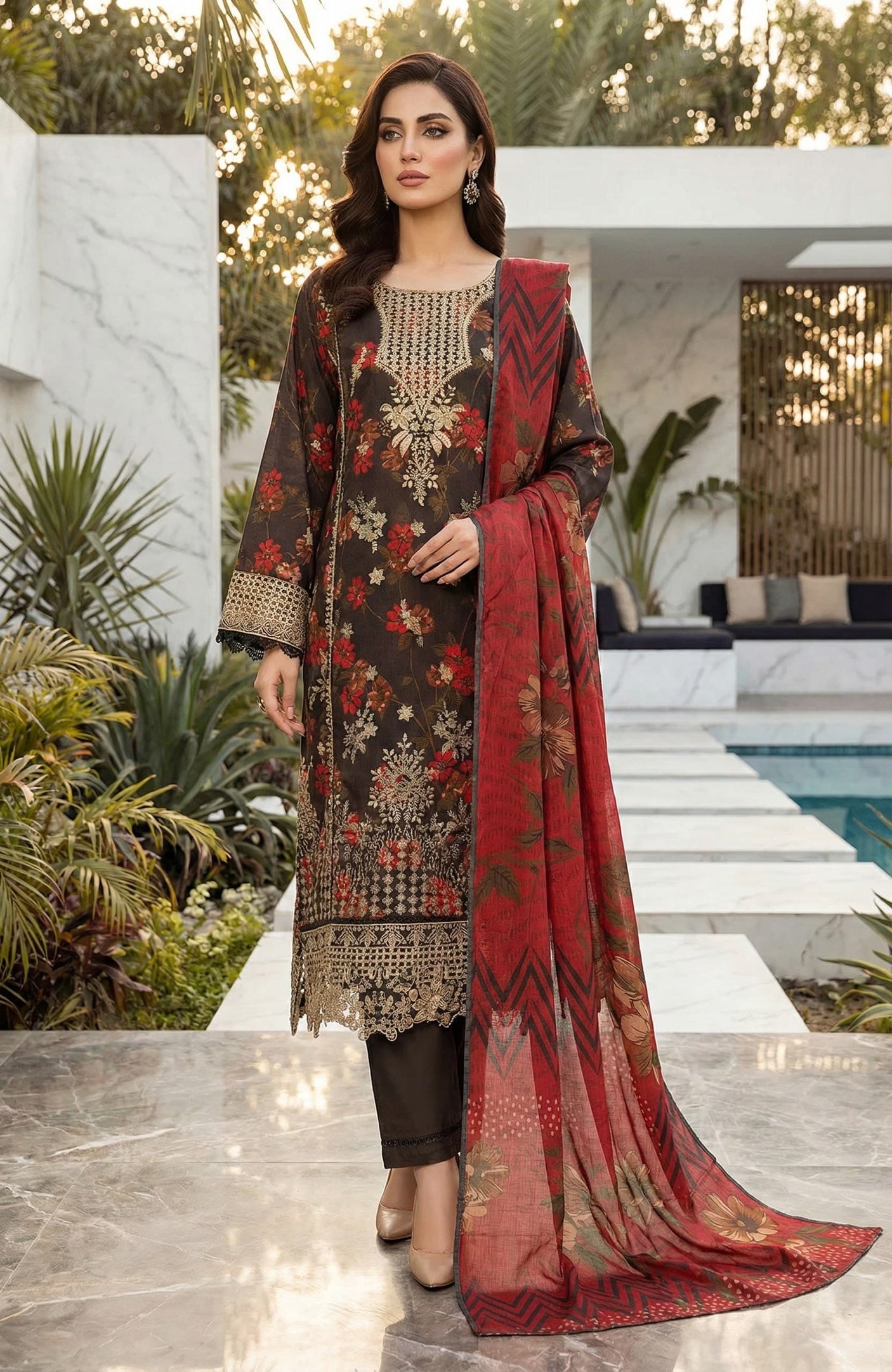 Sadabahar Embroidered Lawn 3 Piece Suit