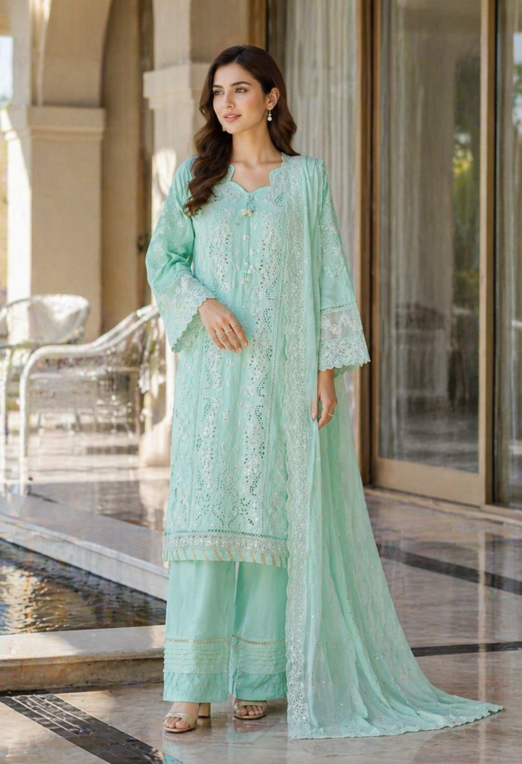 Bin Saeed Luxury Embroidered Lawn With Chiffon Dupatta