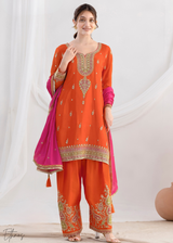 Pumpkin Orange Chinon Silk Salwar Suit