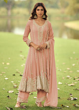 Real Georgette Pink Anakali Style Pant Suit