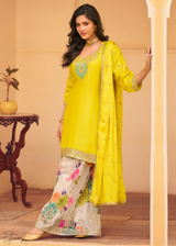 Sunshine Yellow Chinon Silk Sharara Suit