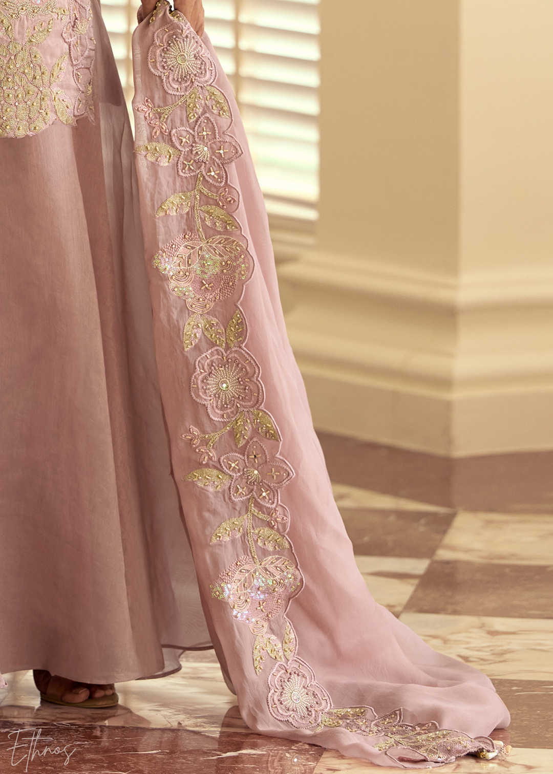 Pastel Pink Garden Simar Silk Palazzo Suit