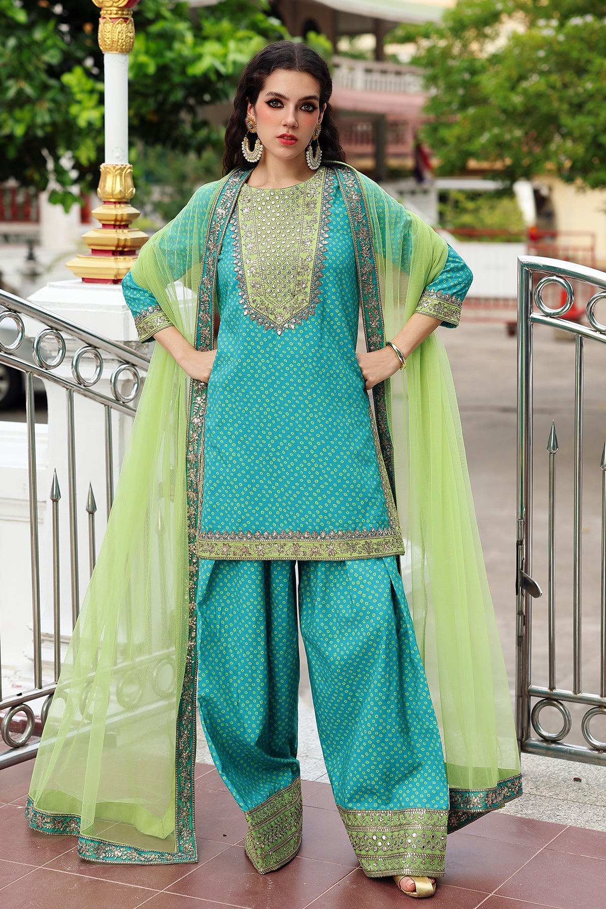 3-PC Embroidered Raw-Silk Suit By Charizma