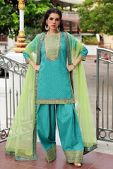3-PC Embroidered Raw-Silk Suit By Charizma