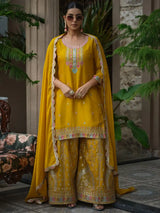Motifs Embroidered Straight Kurta & Sharara With Dupatta