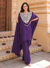 Purple Crepe Silk Zari Beads Sequins Zardosi