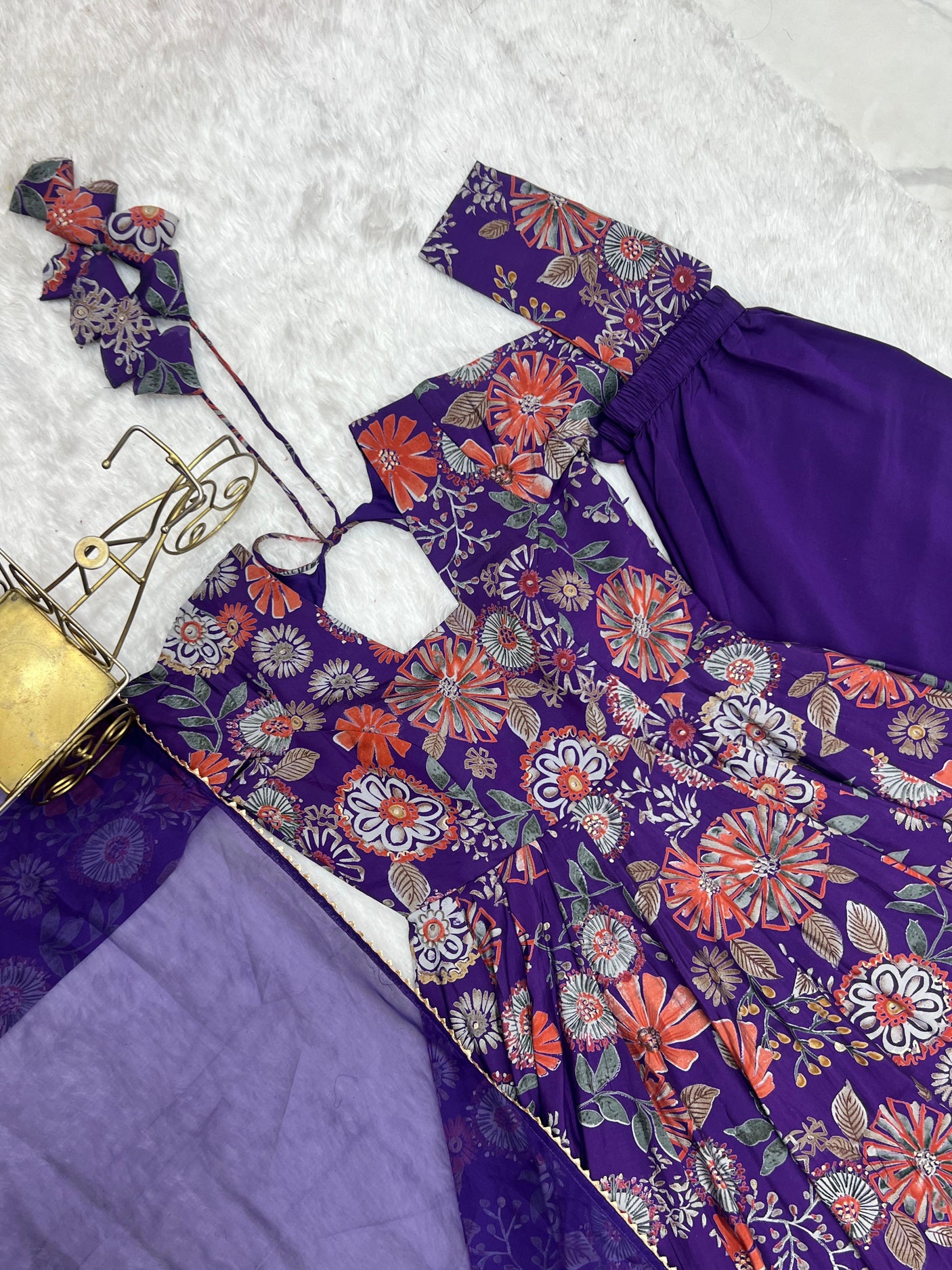 Purple Elegant Roman Silk Chanderi Kediya Kurta Set with Dupatta & Palazzo