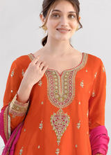 Pumpkin Orange Chinon Silk Salwar Suit