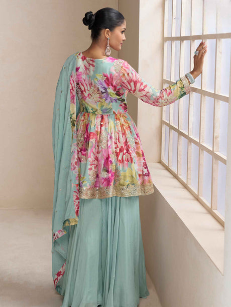 Multicolor Floral Printed Palazzo Premium Festive Wear Salwar Kameez