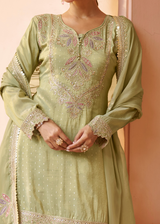 Pastel Green Embroidered Chinon Sharara Suit
