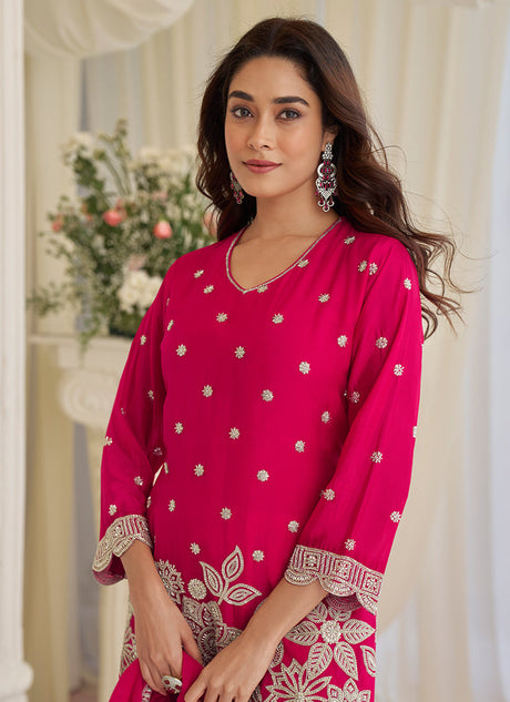Pink Chinon Silk Embroidery Work Festival wear Salwar Suit