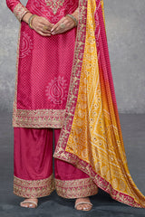 PInk Chinon Suit With Bandhej Print