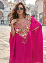 Rani Pink Crepe Silk Zari Beads Sequins Zardosi