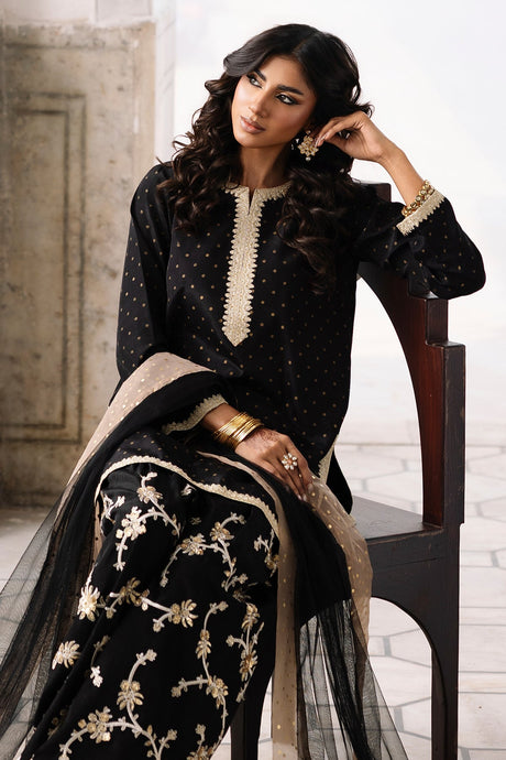 3-PC Embroidered Raw-Silk Suit By Charizma