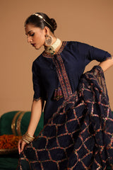 3-PC Embroidered Raw-Silk Suit by Charizma
