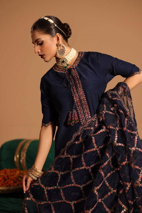 3-PC Embroidered Raw-Silk Suit by Charizma