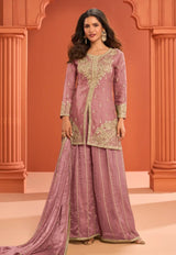 Dusty Pink Embroidered Stylish Silk Sharara Suit