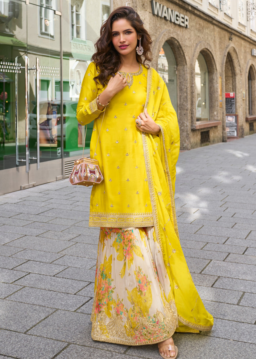 Pineapple Yellow Chinon SIlk Palazzo Suit