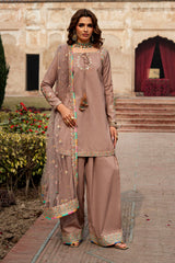 3-PC Embroidered Raw-Silk Suit By Charizma