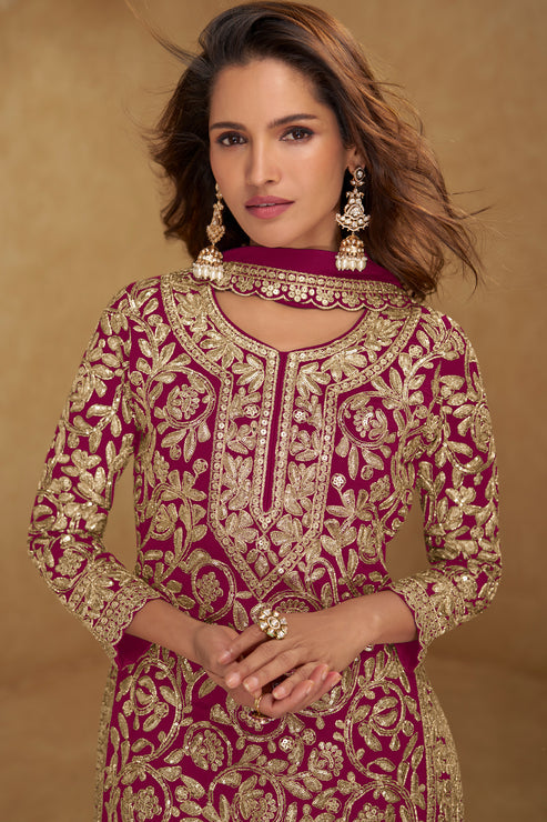 Pink Embroidered Georgette Suit
