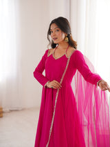 Pink Pure Chanderi Fabric Fully Flare Anarkali Salwar Suit