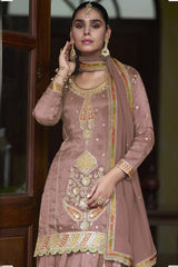 Dusty Rose Simmer Silk Kameez with Skirt Suit