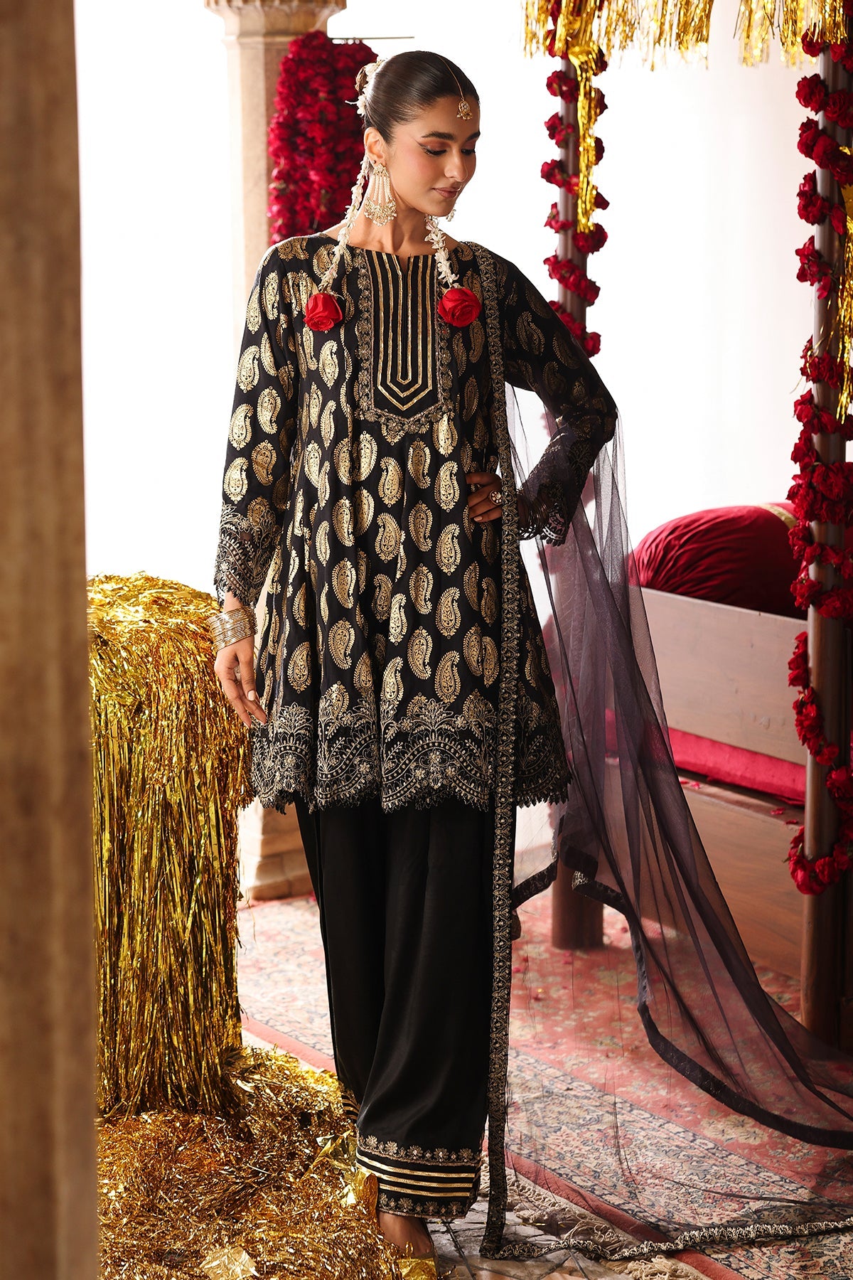 3-PC Embroidered Raw-Silk Suit by Charizma