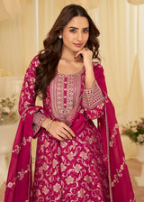 Pink Viscose Jacquard Silk With Embroidery Work Anarkali Suit