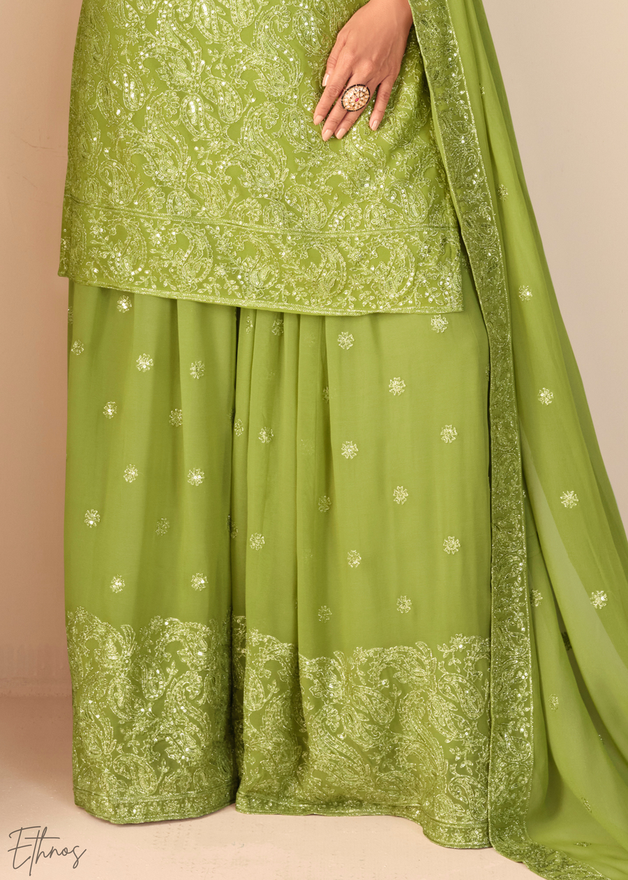 Verdant Green Chinon Sharara Suit