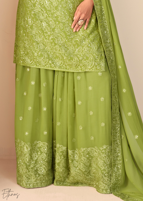 Verdant Green Chinon Sharara Suit