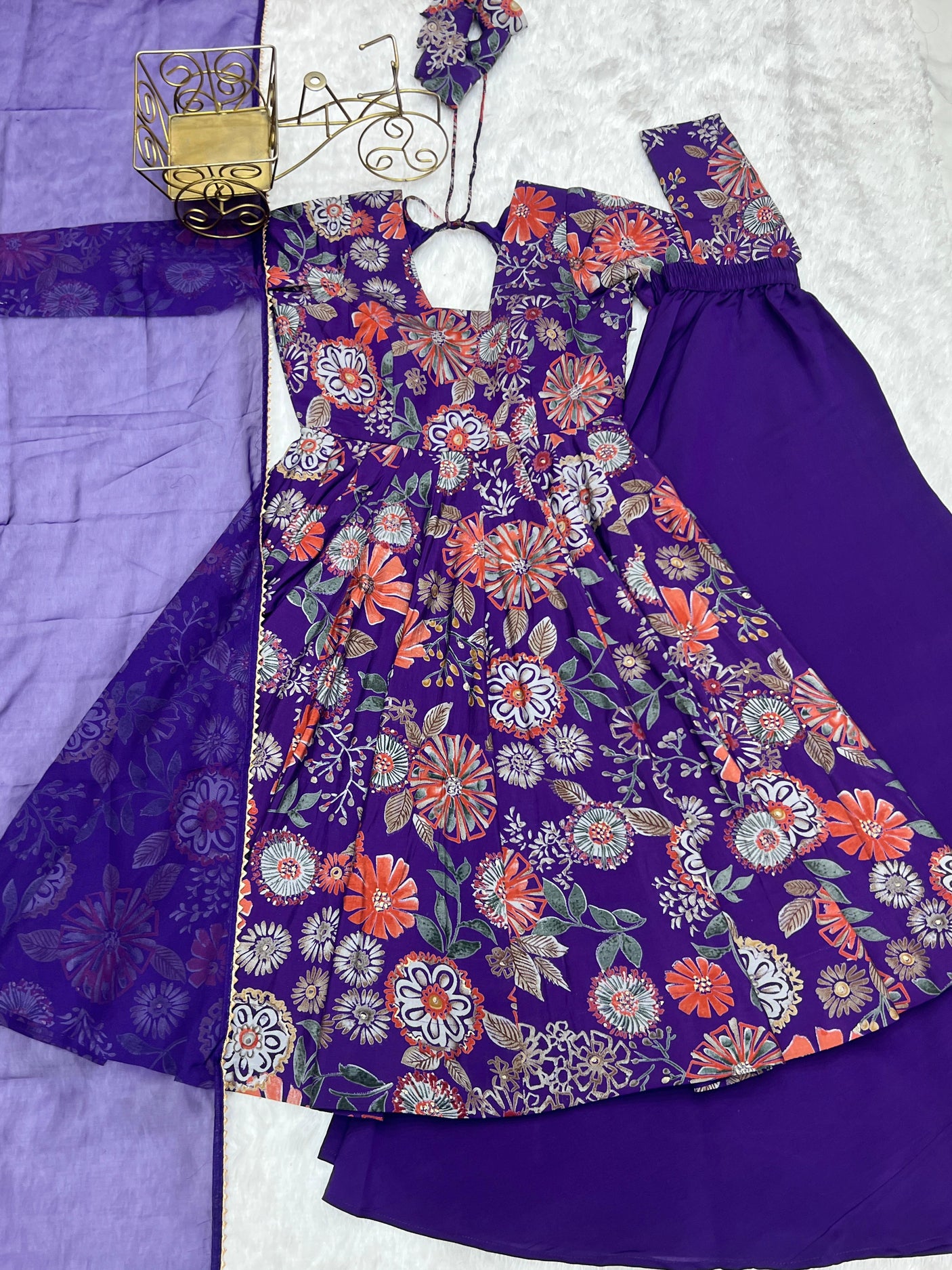 Purple Elegant Roman Silk Chanderi Kediya Kurta Set with Dupatta & Palazzo
