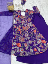 Purple Elegant Roman Silk Chanderi Kediya Kurta Set with Dupatta & Palazzo