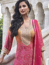 Silk Wedding Salwar Kameez
in Pink and Majenta with Zari work